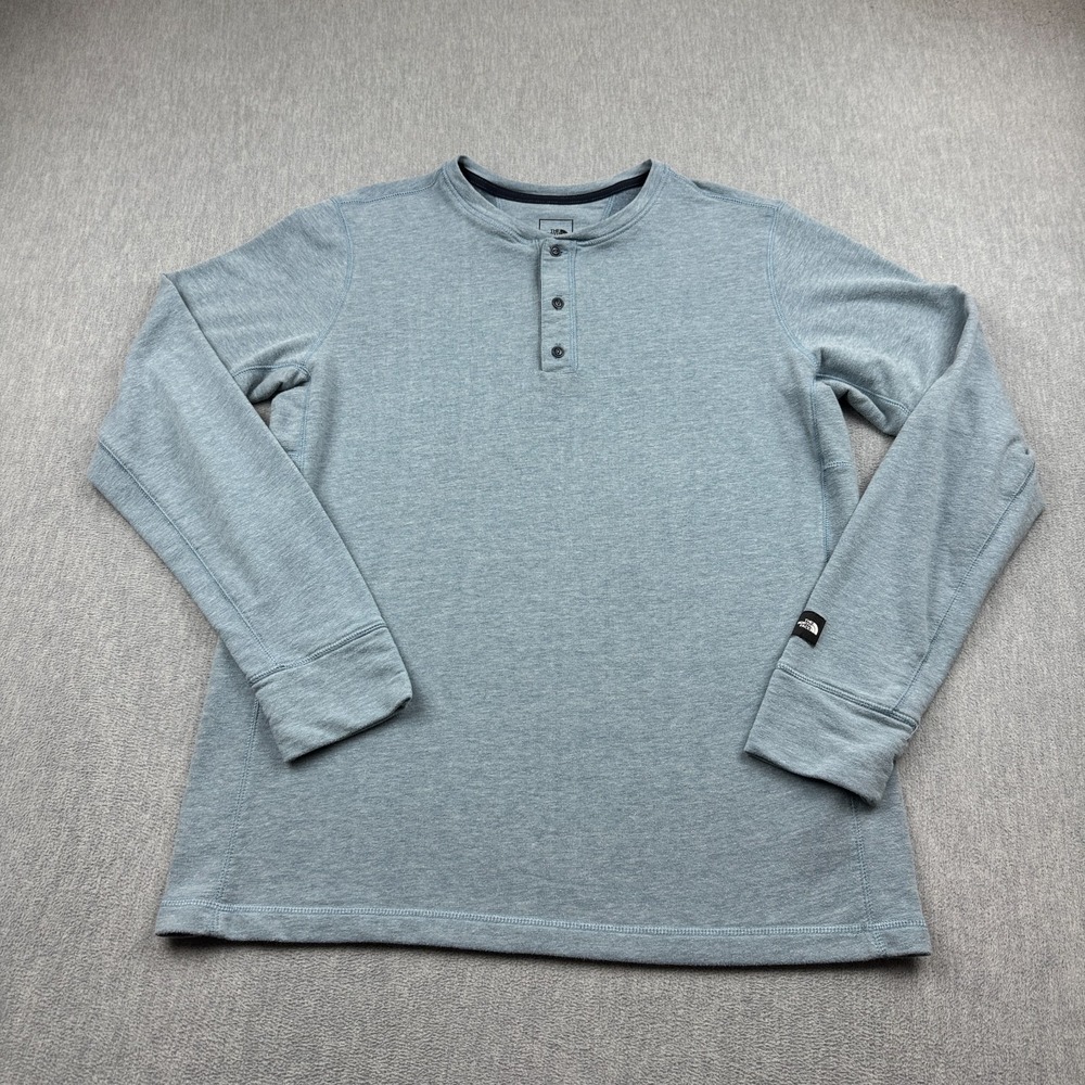 The North Face Shirt Men Large Blue Long-Sleeve Terry Henley Button Pullover Top